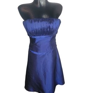 Alyce Designs Blue Satin Strapless Prom Formal Bridal Dress 6